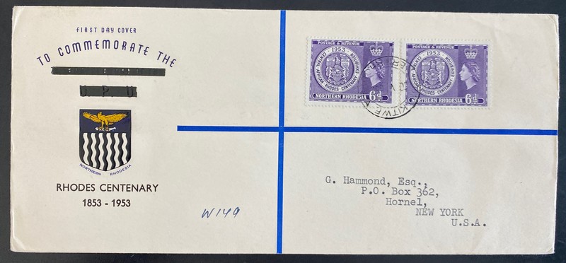 1953 Kitwe Northern Rhodesia First Day Cover To New York Usa Rhodes Centenary