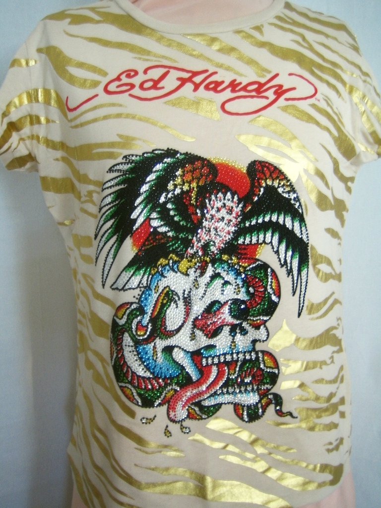 Ed Hardy CHRISTIAN AUDIGIER ラインストーンT ピチT Ed Hardy T-shirt Rhinestone Multi, size Med, NWT $129 | eBay