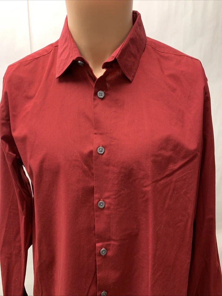 Рубашка мужская Alfani большая с длинным рукавом на пуговицах приталенная эластичное платье красная тонкая полоса - Изображение 2 из 4