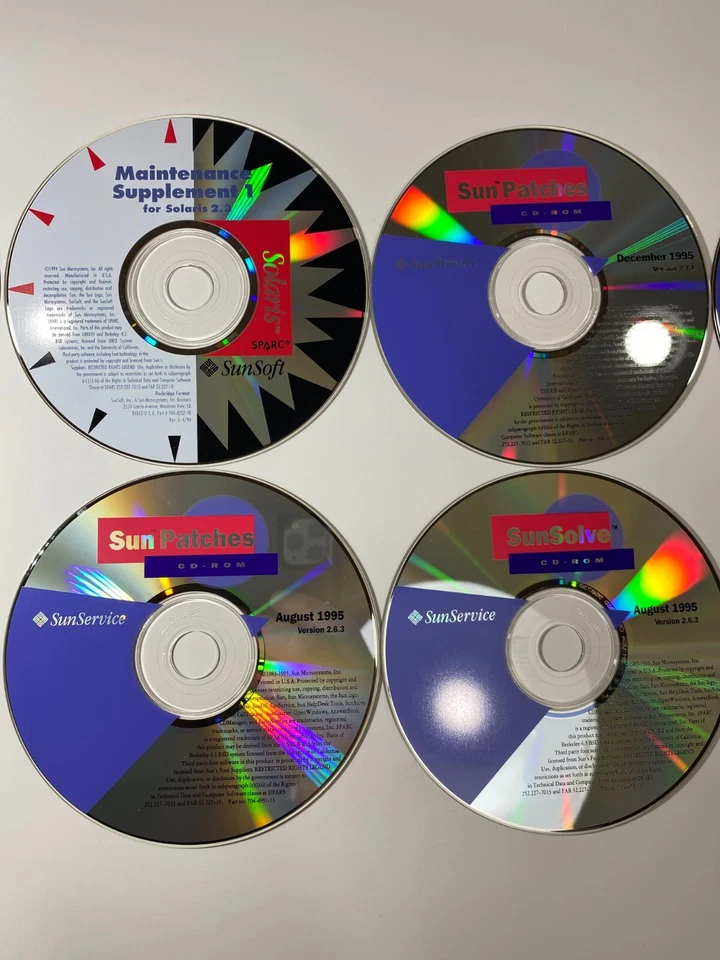 Lote de 4 parches de suministro de mantenimiento Sunsoft Sun Solaris de CD-ROM de disco 1995 Foto 3 de 4
