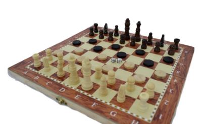 Shine 3 in 1 Naturholz Klappschach/Dame/Backgammon Spiel Set 34X34 CM