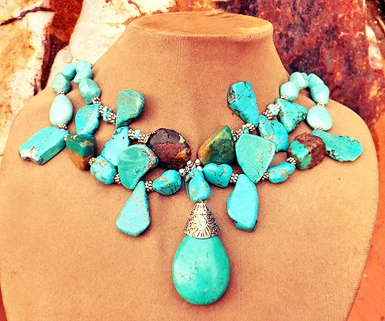 Teal Beaded Layered Necklace-FINAL SALE