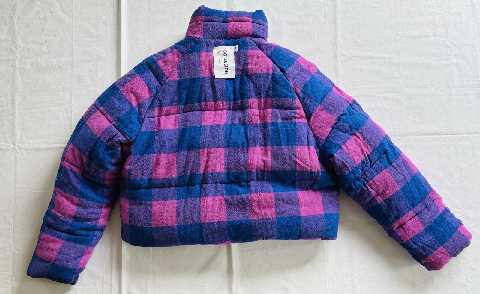 Collusion Reversible Check Puffer Jacket Purple B… - image 11