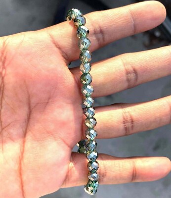 5mm Treated Certified Amazing Blue Diamond Beaded Bracelet In 925 Silver Clasp