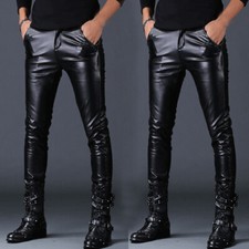 Motorcycle Biker Mens Faux Leather Slim Skinny Pants Punk Rock Casual Trousers