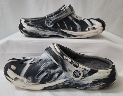 Crocs Classic Unisex Black & White Marbled Clogs Sizes M6 / W7