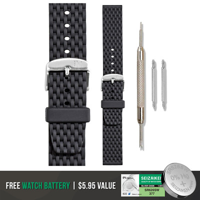 Morellato Bormida Black Silicone Watch Band - Water Resistant + Bonus Battery