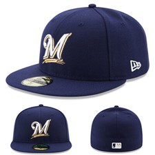 New Era Milwaukee Brewers Light Navy Fitted Hat MLB Authentic Game 2017 Cap