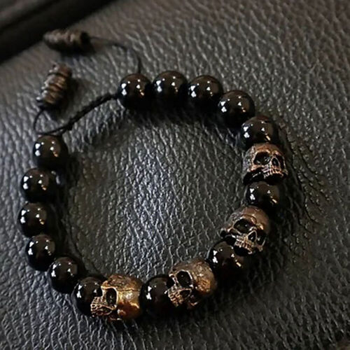 The Sterling silver Skull Army Onyx Bead Bracelet RH - Picture 1 of 6
