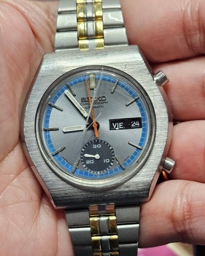 SEIKO 6139-8020 Automatic Chronograph Watch Mens Vintage 8021 Silver Dial