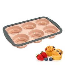 Silicone Muffin Pans for Baking with Metal Frame, 6-Cup Silicone Muffin Pan, ...