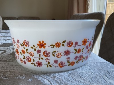 Vintage Arcopal Orange Blume offene Schale Gemüse / Salat 70er Jahre