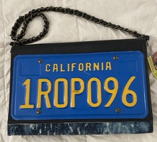 Lynette Tyner Vintage California License Plate Denim Leather Clutch Shoulder Bag