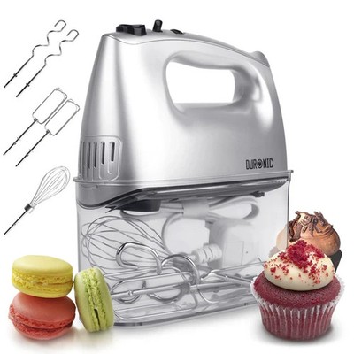 Duronic HM4SR Elektrischer Handmixer 5 Geschwindigkeiten Schneebesen Rührbesen Knethaken Aufbewahrungskoffer