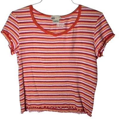Faded Glory Womens Striped Popcorn Baby Tee Medium Y2K Indie Summer Festival