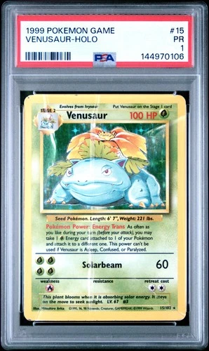 1999 POKEMON BASE SET UNLIMITED #15 VENUSAUR-HOLO PSA 1
