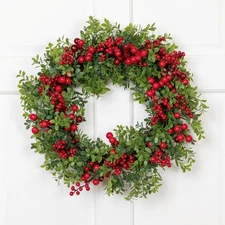 Northlight Red Berry and Boxwood Artificial Christmas Wreath - 20" - Unlit