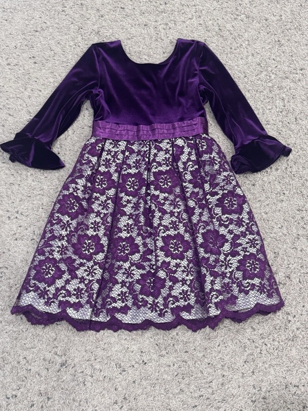 Jona Michelle Purple Lace And Velvet Size 8 Girls Dress