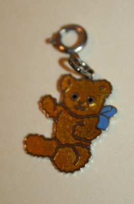 Vintage Sterling Silver Brown Enamel Fluffy Teddy Bear With Bow Charm 1.8g