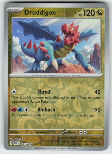 Druddigon 071/086 Uncommon White Flare Pokemon Reverse Holo Near Mint