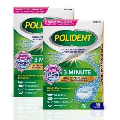 3 Minute Antibacterial Dental Appliance Cleanser Tablets, 90 Count (2 Pack)