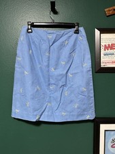 Talbots Skirt 12 P Petite Blue Linen Blend Embroidered Dragonfly Preppy Vintage