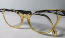 Vintage original 1950s women's cat eye glasses Frames only Black /silver/amber