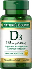 Nature's Bounty Vitamin D3 5000 IU Softgels, Rapid Release, Immune Support, Vita