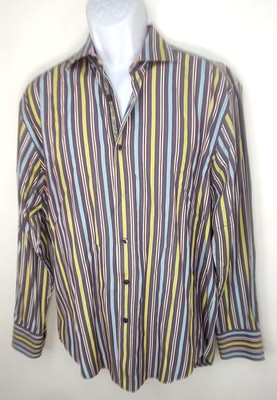 Robert Graham Button Down Multi Color Flip Cuff Mens Sz Lg Casual Dress Shirt