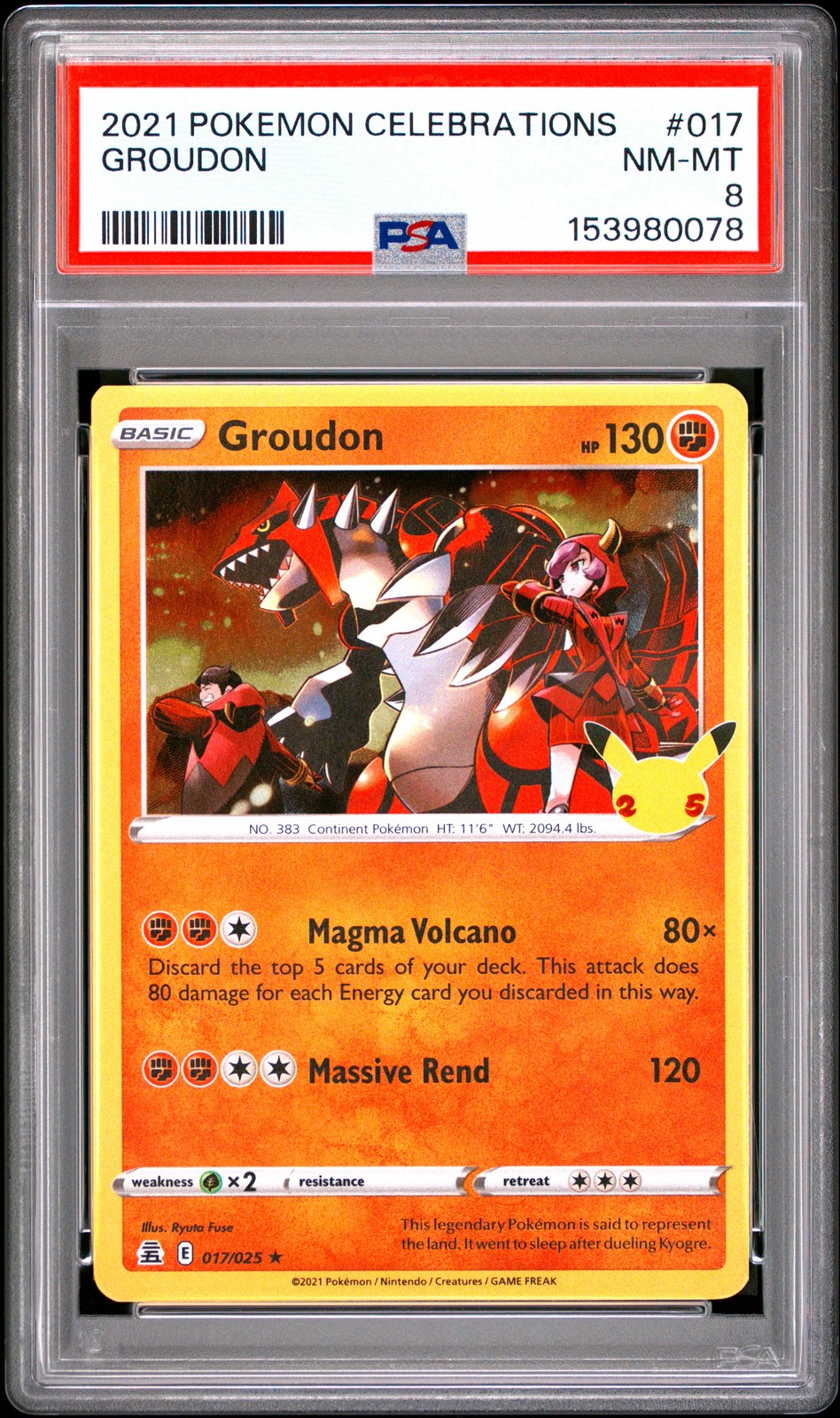2021 POKEMON CELEBRATIONS #017 GROUDON PSA 8