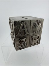 Vintage Silver Plated ABC Block Coin Bank Nursery Decor Made in Hong Kong