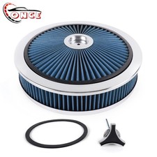 High Flow 14"x3" BLUE Round Thru Washable Air Cleaner w/ Chrome Lid For SBC BBC