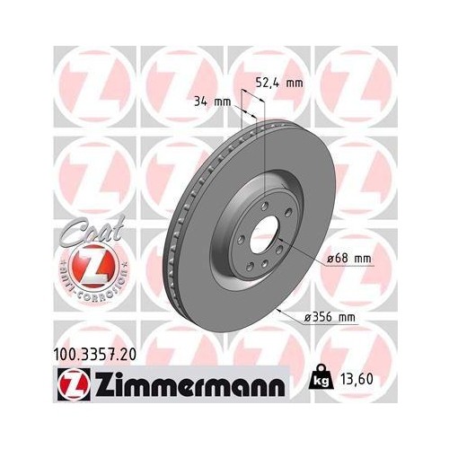 Zimmermann 100.3357.20 Bremsscheibe Vorderachse FüR Vag Audi (Faw) Vw (Svw)-image