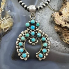 Sterling Southwestern Style Multi Turquoise Decorated Naja Pendant For Women