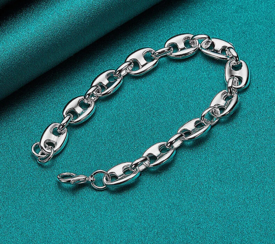 ¡Nuevo! Brazalete de 8 mm con diseño inspirado en plata de ley .925 cadena de eslabones clásicos de 8 pulgadas Foto 2 de 4