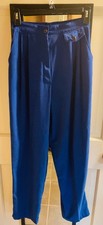 Vintage Royal Blue High Waisted Pants Pleated Front Tapered Leg Trousers 8
