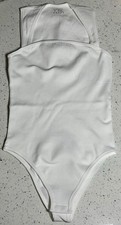 Women s White Solid Stretch Sleeveless Snap-Crotch Bodysuit, Size S