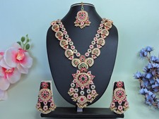 Indian Traditional Gold Plated Wedding Bridal Wear Kundan Jewelry Set Rani Haar