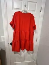NCLOOK Fashion Show Women L Red Tier Pullover Shift Dress Ruffle  Accent  Flowy