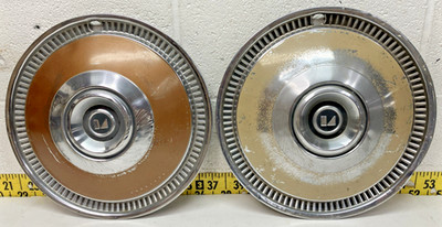Used OEM AM Set of 2 14'' Yellow Hub Caps 1975-79 AMC Matador Hornet Pacer (5636)