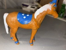 Ankyo Party Brown Horse Animal Cake Topper Toy Figure Blue Polka Dot Party Hat