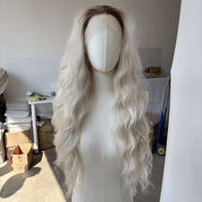 Ombre Blonde Synthetic Hair Heat Resistant T Lace Front Wigs Long Wavy