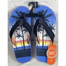 Wonder Nation Palm Tree Design Flip Flops Unisex Boys Girls Blue Size 2/3 NEW
