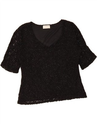 Sasha Damen Bluse Top abstraktes Muster UK 12 Medium schwarz LW14