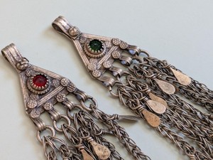 Hair Tassels Vintage Kuchi Tribal Adornment Temporal Jewelry 22" LONG (20617)