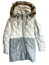 Eddie Bauer Hybrid Parka Jacket Womens Medium Gray Down Sherpa Lined Hooded