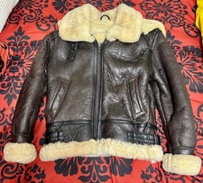Dark Brown The Best Original Sheepskin Shearling Vintage Kids Jacket Hooded XL