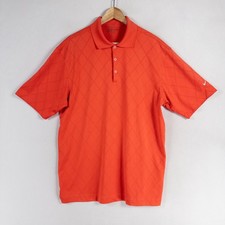 Nike Golf Polo Shirt Mens Large Red Orange Diamond Pattern Dri Fit Short Sleeve