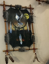 Native American Dream Catcher Wall Hanging Decor Wolf with Feathers