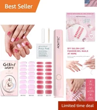 Semi Cured Gel Nail Strips - 32pcs Gel Nail Wraps2 * 16pcs with UV Light, Lon...